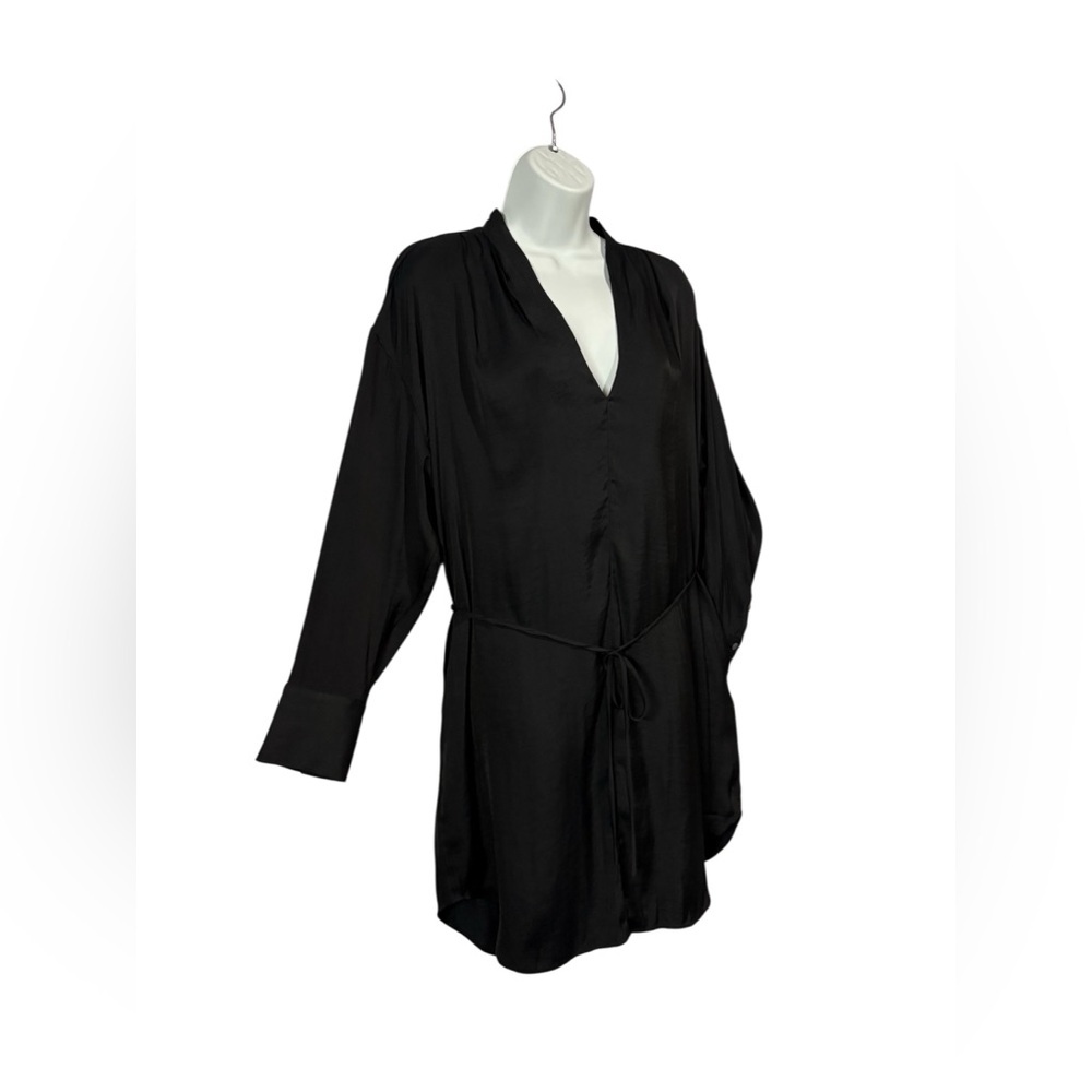 Banana Republic, Satin Black Mini Tunic Dress, Pockets, Size Petite Large - Picture 6 of 9